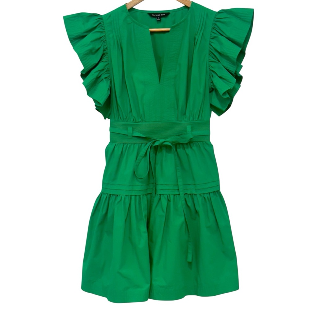 NWOT Strut & Bolt Kelly Green Ruffle Sleeve Mini Dress Small Game Day Resort - Picture 4 of 12